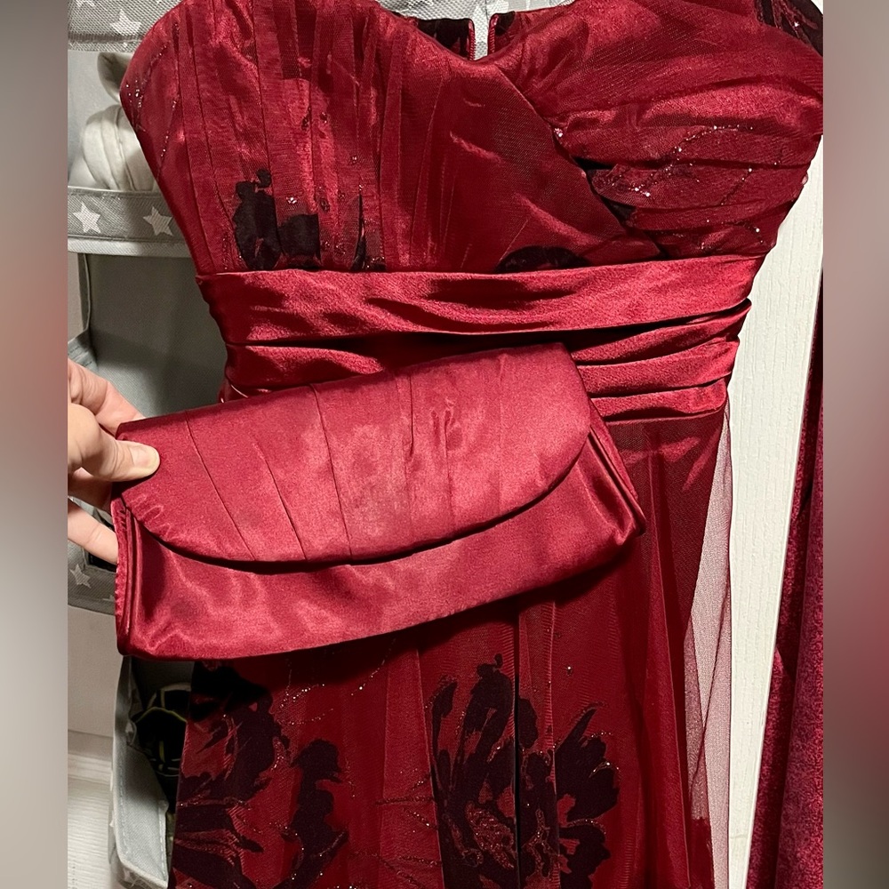 le chateau Red Strapless Evening Gown